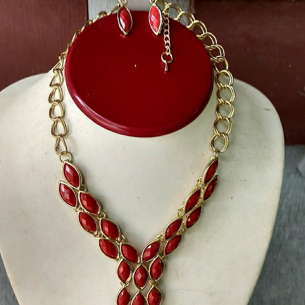 Red beaded statement necklace by My Style